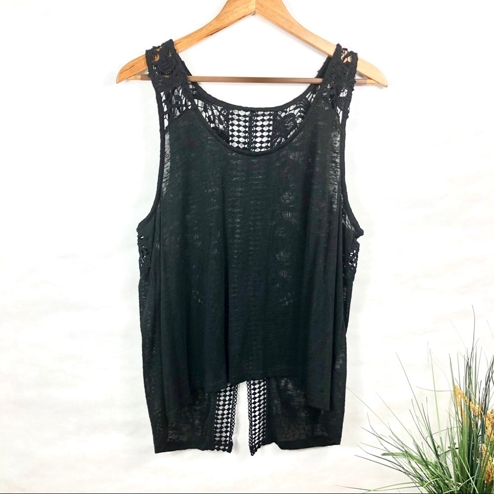 SLEEVELESS CREW NECK SHIFT COTTON-BLEND LACE TANK split back size M